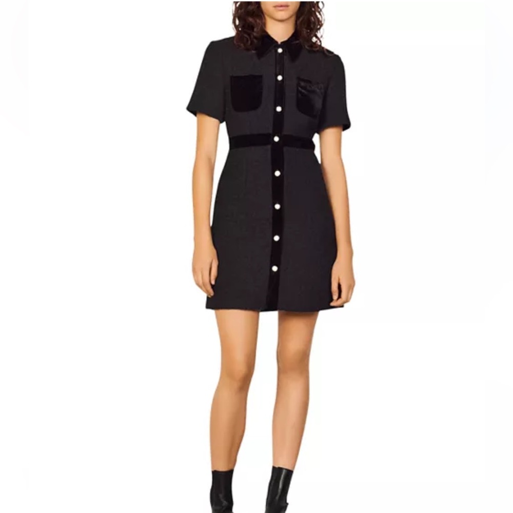Sandro Mini Tweed Shirt Dress